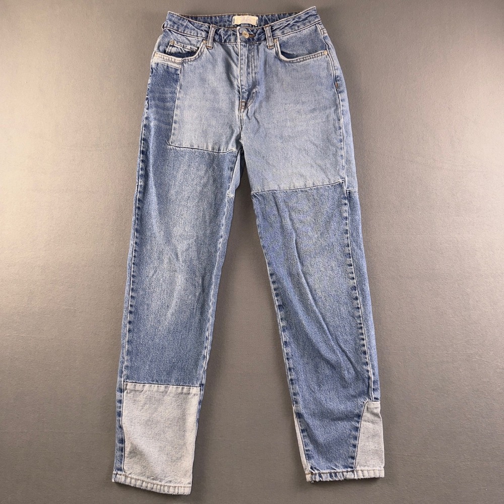 We The Free People Patchwork Jeans Blue Multi Tone Straight Leg Womens Size 26